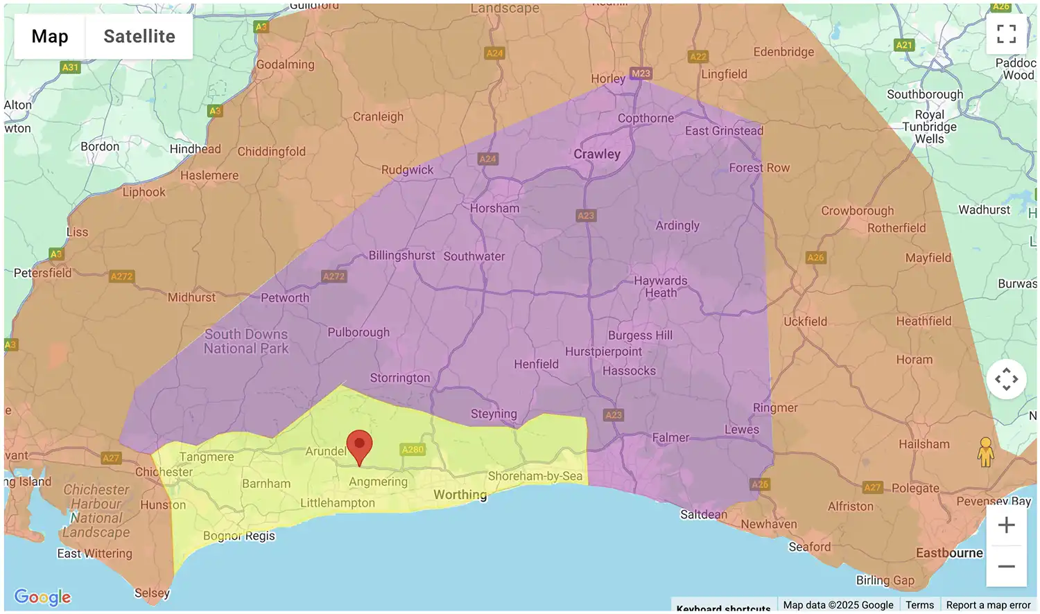 Gas Bottles Sussex delivery zone map - click to see on BBQ Gas Bottles